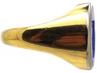 18ct Gold & Lapis Signet Ring with Intaglio of the Moon, a Star & Roses