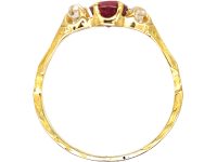 Early 19th Century 18ct Gold, Ruby & Diamond Ring with Engraved Shank