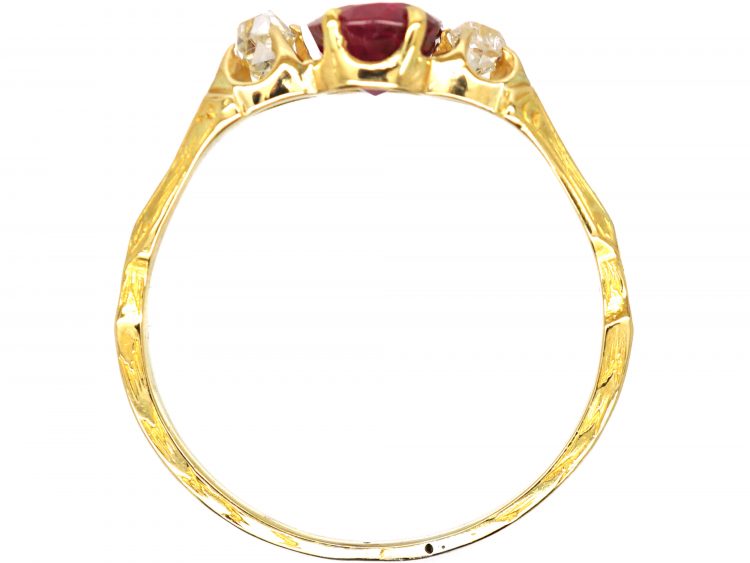 Early 19th Century 18ct Gold, Ruby & Diamond Ring with Engraved Shank