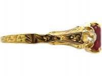 Early 19th Century 18ct Gold, Ruby & Diamond Ring with Engraved Shank