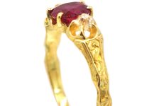 Early 19th Century 18ct Gold, Ruby & Diamond Ring with Engraved Shank