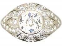 Art Deco Platinum Solitaire Diamond Ring with Wave Detail