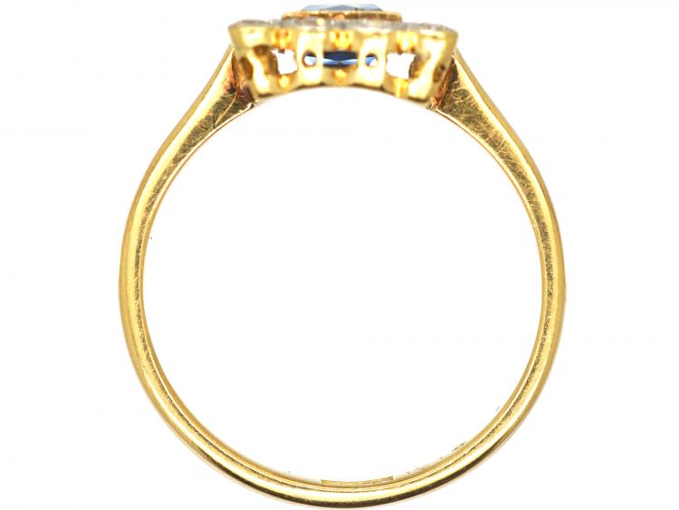 Art Deco 18ct Gold & Platinum, Square Ring set with a French Cut Sapphire & Diamonds