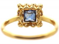 Art Deco 18ct Gold & Platinum, Square Ring set with a French Cut Sapphire & Diamonds