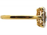 Art Deco 18ct Gold & Platinum, Square Ring set with a French Cut Sapphire & Diamonds