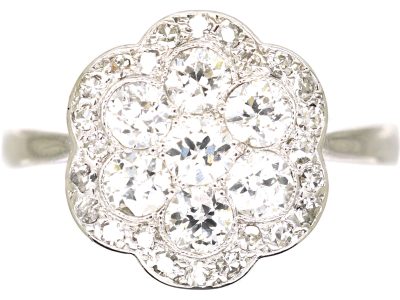Edwardian Platinum, Diamond Custer Ring with Scalloped Edge
