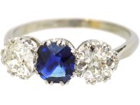 Early 20th Century Platinum, Sapphire & Diamond Three Stone Ring