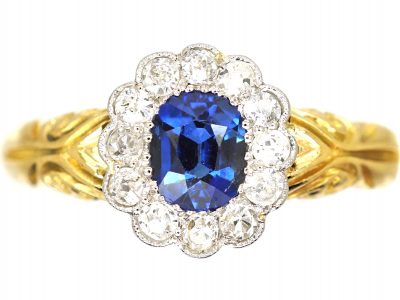 Victorian 18ct Gold, Sapphire & Diamond Oval Cluster Ring