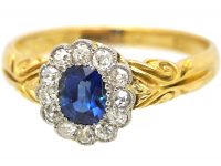 Victorian 18ct Gold, Sapphire & Diamond Oval Cluster Ring