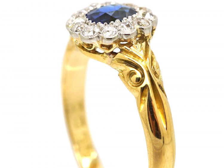 Victorian 18ct Gold, Sapphire & Diamond Oval Cluster Ring