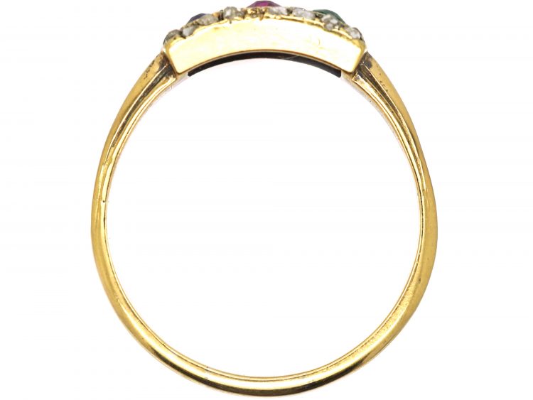 Edwardian 18ct Gold, Ruby, Emerald, Sapphire & Rose Diamond Triple Ring