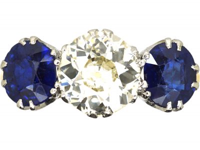 Early 20th Century 18ct Gold, Sapphire & Diamond Three Stone Ring