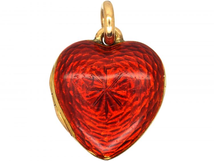Edwardian 15ct Gold & Red Enamel Heart Locket set with a Diamond