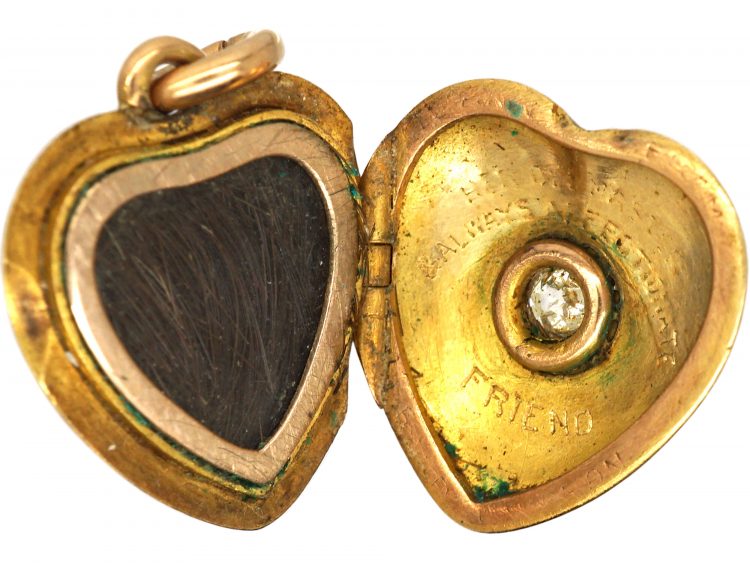 Edwardian 15ct Gold & Red Enamel Heart Locket set with a Diamond