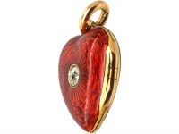 Edwardian 15ct Gold & Red Enamel Heart Locket set with a Diamond
