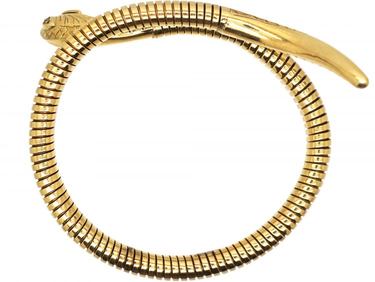 1960s 9ct Gold Snake Bangle with Ruby Eyes