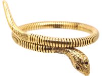 1960s 9ct Gold Snake Bangle with Ruby Eyes