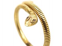 1960s 9ct Gold Snake Bangle with Ruby Eyes