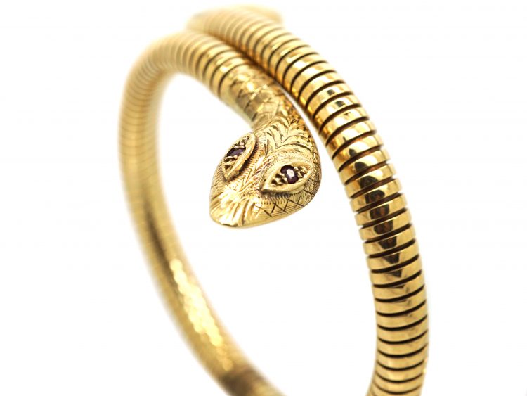 1960s 9ct Gold Snake Bangle with Ruby Eyes