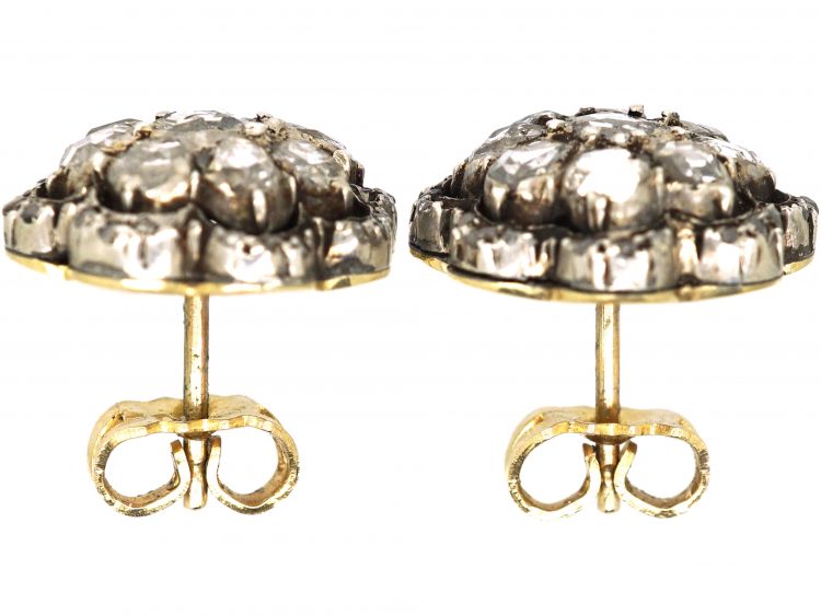 19th Century Gold. & Silver, Rose Cut Diamond Cluster Earrings