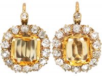 Edwardian 18ct Gold, Diamond & Topaz Cluster Earrings