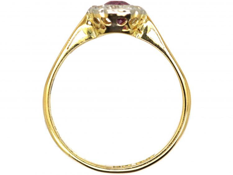 Edwardian 18ct Gold & Platinum, Ruby & Diamond Oval Cluster Ring