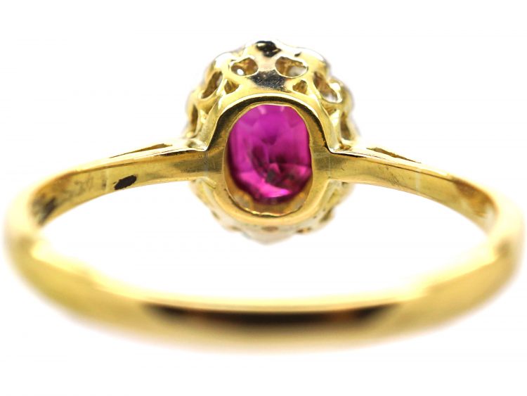 Edwardian 18ct Gold & Platinum, Ruby & Diamond Oval Cluster Ring