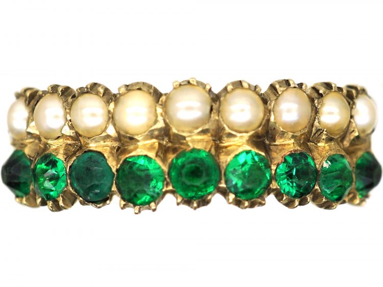 Georgian 15ct Gold, Natural Split Pearls & Green Paste Two Row Ring
