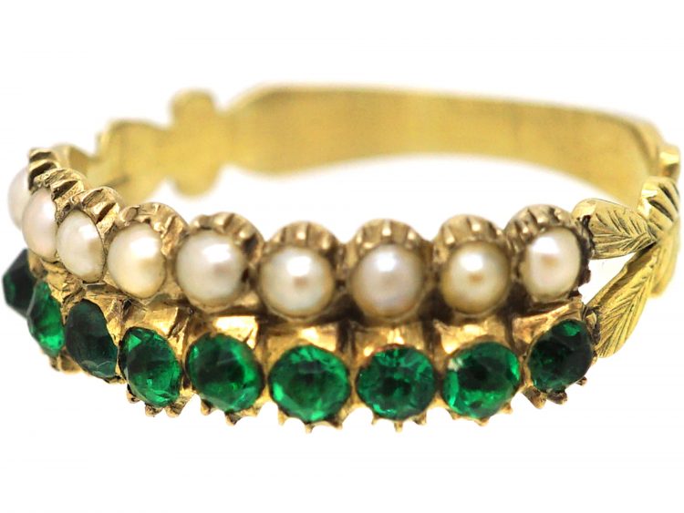 Georgian 15ct Gold, Natural Split Pearls & Green Paste Two Row Ring