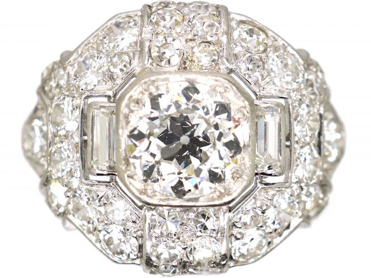 Art Deco Platinum & Diamond Geometric Cluster Ring