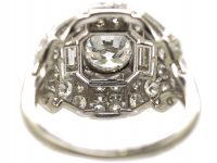 Art Deco Platinum & Diamond Geometric Cluster Ring