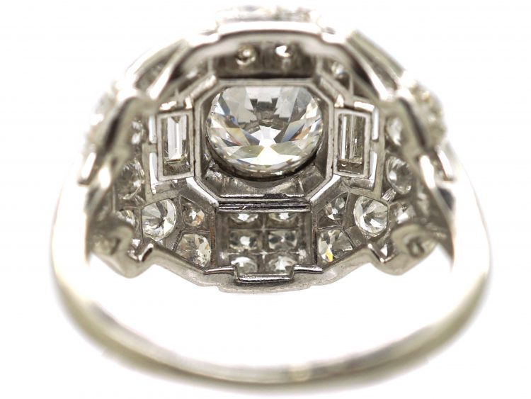 Art Deco Platinum & Diamond Geometric Cluster Ring