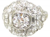 Art Deco Platinum & Diamond Geometric Cluster Ring