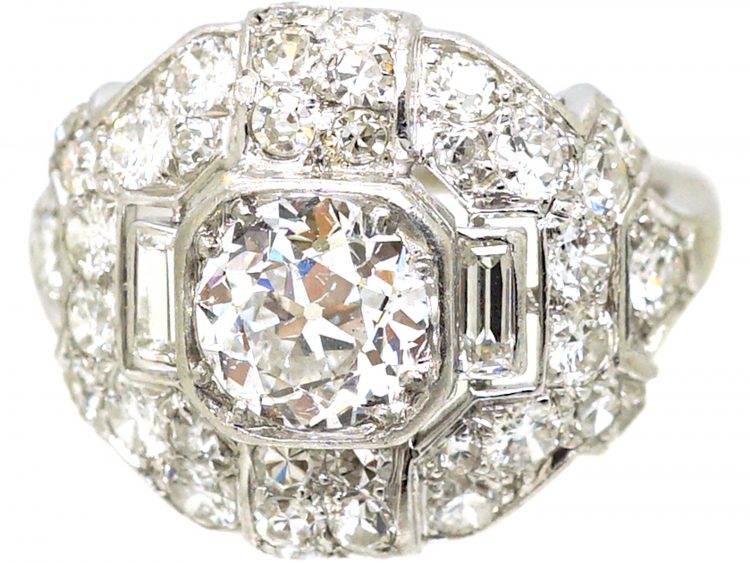 Art Deco Platinum & Diamond Geometric Cluster Ring