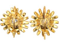 Early 20th Century 18ct Gold, Black Enamel & Diamond Flower Earrings by Tiffany