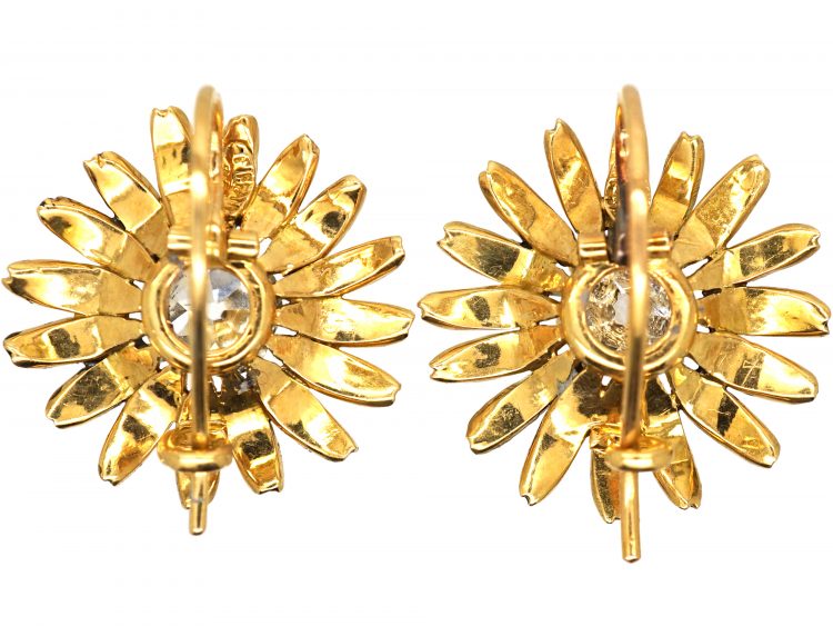 Early 20th Century 18ct Gold, Black Enamel & Diamond Flower Earrings by Tiffany