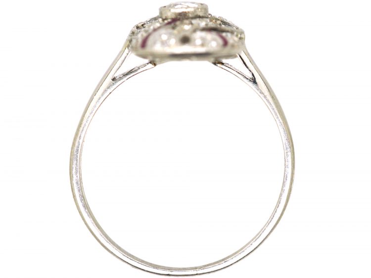 Art Deco Platinum, Ruby & Diamond Swirl Ring