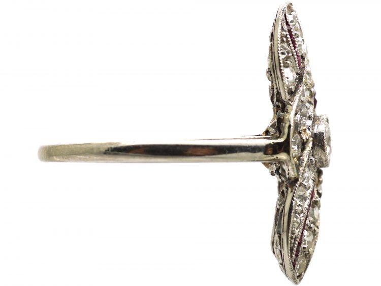 Art Deco Platinum, Ruby & Diamond Swirl Ring