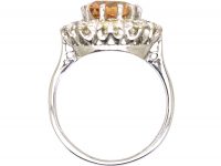 Mid 20th Century 18ct White Gold, Topaz & Diamond Cluster Ring