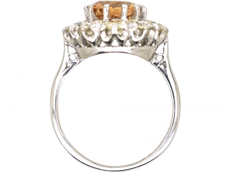 Mid 20th Century 18ct White Gold, Topaz & Diamond Cluster Ring