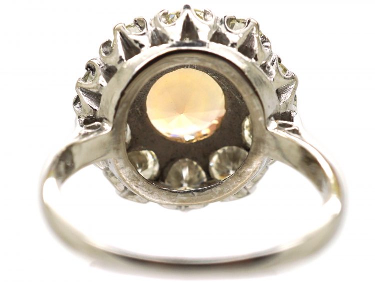 Mid 20th Century 18ct White Gold, Topaz & Diamond Cluster Ring