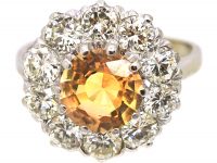 Mid 20th Century 18ct White Gold, Topaz & Diamond Cluster Ring