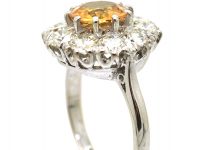 Mid 20th Century 18ct White Gold, Topaz & Diamond Cluster Ring