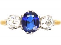 Early 20th Century 18ct Gold & Platinum, Sapphire & Diamond Three Stone Ring