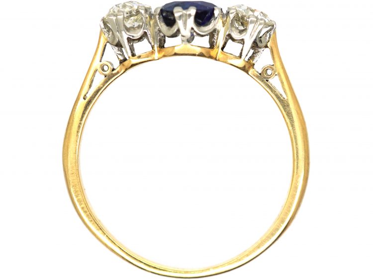 Early 20th Century 18ct Gold & Platinum, Sapphire & Diamond Three Stone Ring
