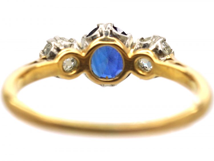 Early 20th Century 18ct Gold & Platinum, Sapphire & Diamond Three Stone Ring