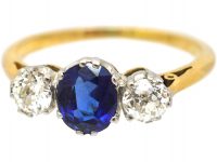 Early 20th Century 18ct Gold & Platinum, Sapphire & Diamond Three Stone Ring