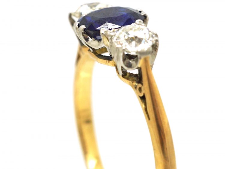 Early 20th Century 18ct Gold & Platinum, Sapphire & Diamond Three Stone Ring
