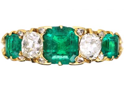 Victorian 18ct Gold, Emerald & Diamond Five Stone Ring