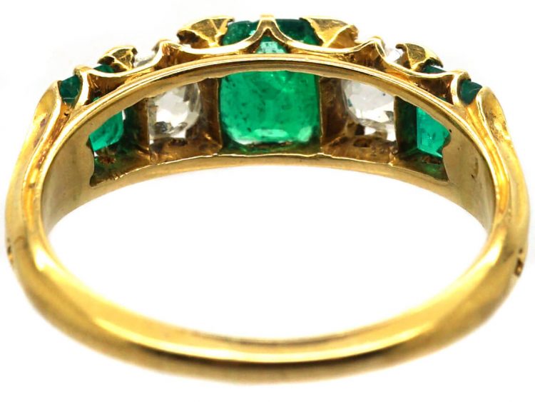 Victorian 18ct Gold, Emerald & Diamond Five Stone Ring